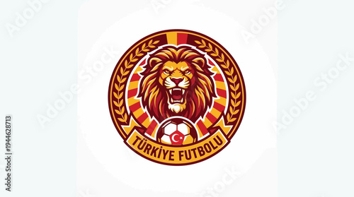 The emblem of the Turkish Football Federation featuring a roaring lion and a soccer ball.
