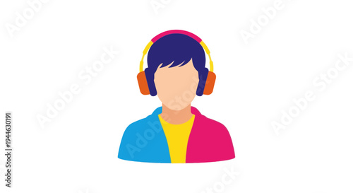 Person with headphones listening to music, colorful illustration
