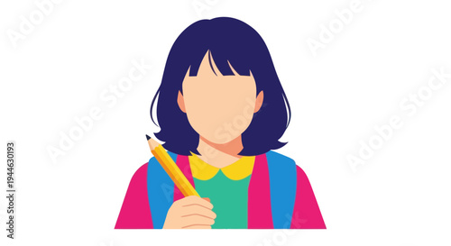 Young student holding a pencil, ready for learning, education concept vector illustration.