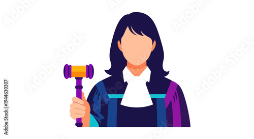 Judge holding gavel, legal concept illustration