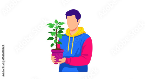 Man holding a potted plant, growth concept, new beginnings, healthy lifestyle, environmental care