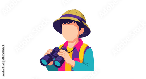 Young explorer with binoculars and safari hat, ready for adventure