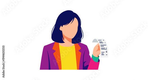 Woman holding receipt, flat illustration, accounting concept, business woman