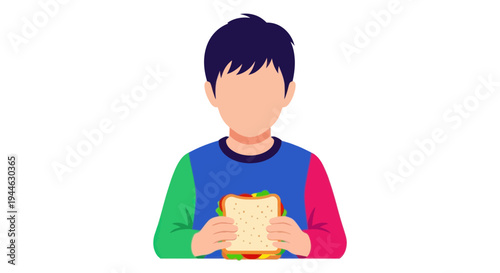 Child holding a fresh sandwich, healthy snack concept, isolated on white