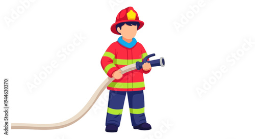 Young Firefighter Holding Hose Ready for Action