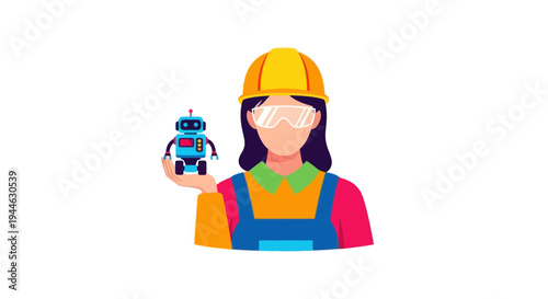 Engineer holding a small robot, engineering and technology concept