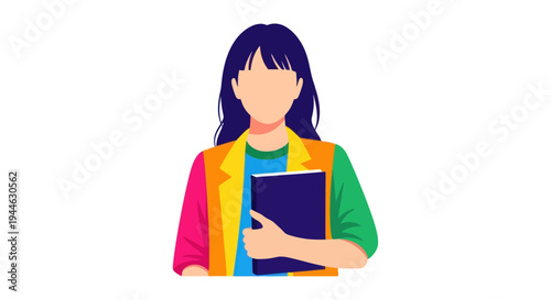 Professional Woman Holding Folder, Colorful Blazer, Business Concept Illustration