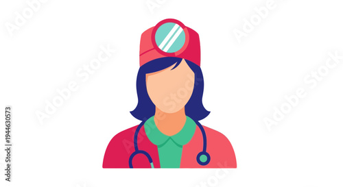 Female Doctor Icon with Stethoscope and Head Mirror
