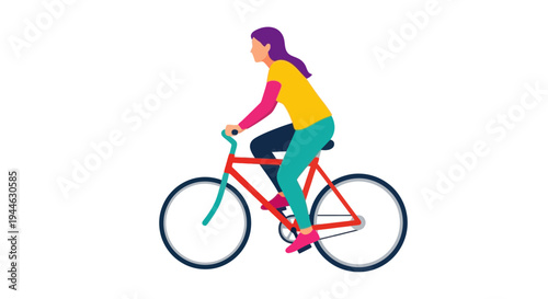 Woman Cycling on Bicycle, Active Lifestyle, Vector Illustration