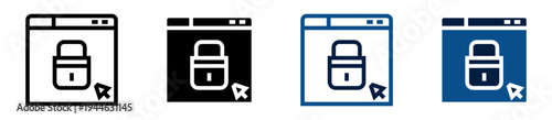 Iconos de navegación segura. Ventana de navegador con candado. Seguridad en navegación web. Ilustración vectorial
