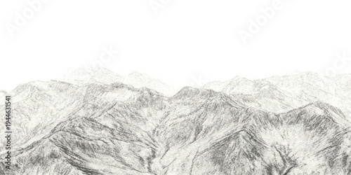 Hand drawn pencil sketch of mountain landscape background with textured peaks and valleys vector illustration.
