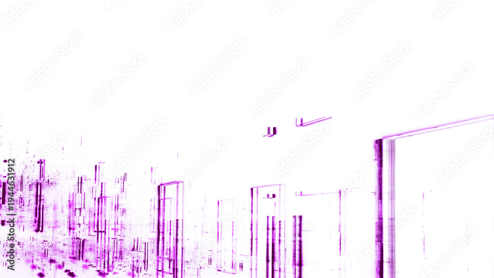 Naklejka premium Modern technical concept drawing - Construction and planning, dynamic geometric spatial structure, innovative design, architecture, visualization, technology, perspective, violet, purple