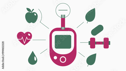 Diabetes Management Concept with Lifestyle Icons Illustration