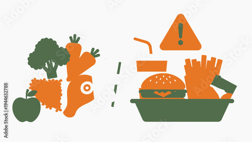 Healthy Food Choices vs. Unhealthy Fast Food illustration