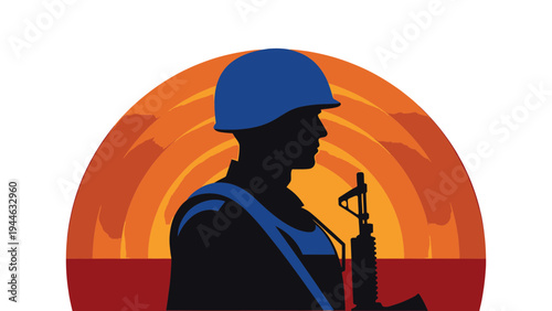 Silhouette Of Soldier Against Sunset Background illustration