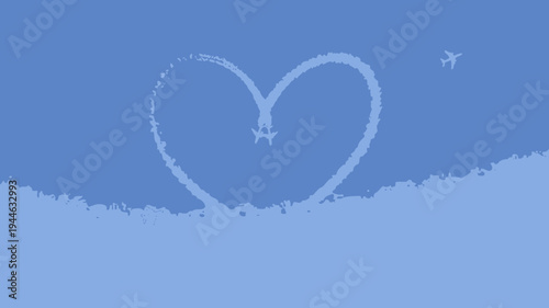 Heart Shape Created by Airplane Smoke Trails in Sky illustration