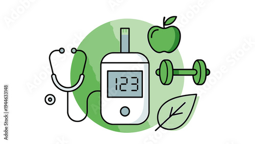 Diabetes Management Icons Healthy Lifestyle Concept vector illustration