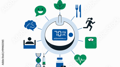 Diabetes Management and Healthy Lifestyle Icons vector illustration