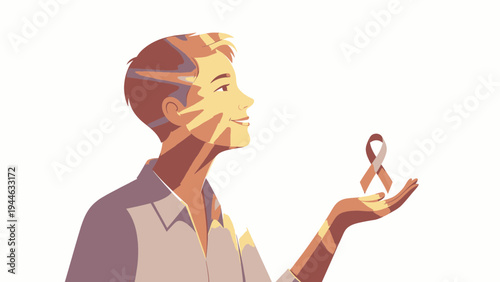 Man Holding a Brown Awareness Ribbon illustration