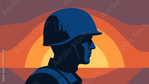 Silhouette Of Soldier Against Sunset Background illustration