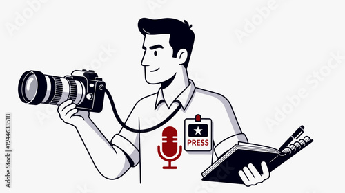 Journalist Holding Camera and Notepad illustration