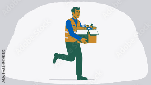 Delivery Worker Running With Box of Supplies illustration