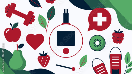 Diabetes Management and Healthy Lifestyle Elements illustration