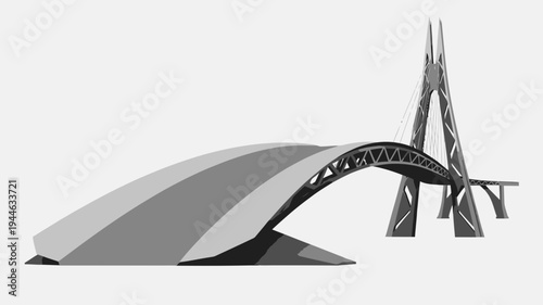Modern Architectural Bridge Design in Black and White illustration