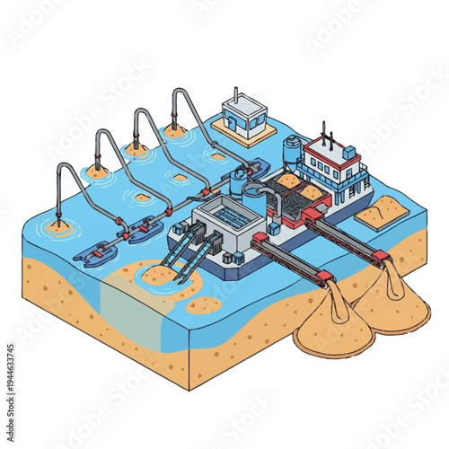 Industrial Dredging Operation Extracting Sand from Seabed.