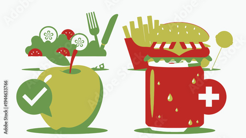 Healthy vs. Unhealthy Food Choice Comparison illustration