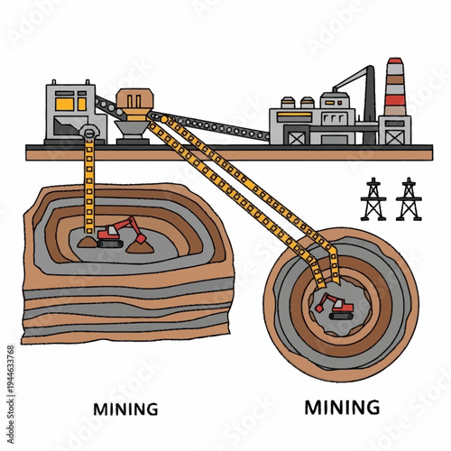 Industrial Mining Operations - Open-Pit and Underground Extraction Processes.