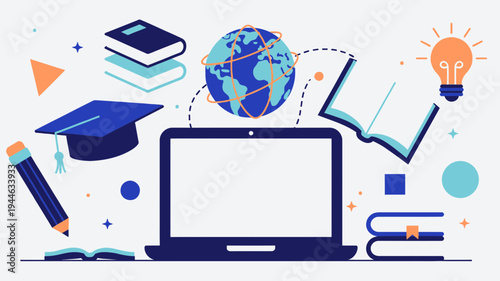 Online Education and Global Learning Concept illustration