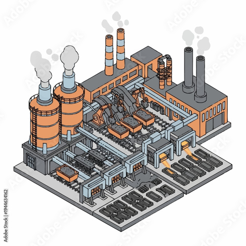 Isometric Industrial Factory Production Line.