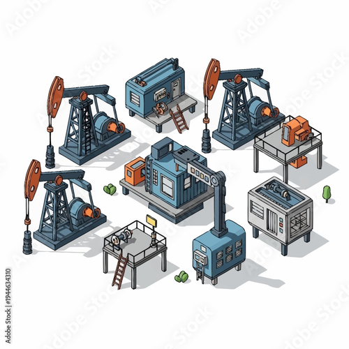 Isometric Oil Industry Equipment Collection.