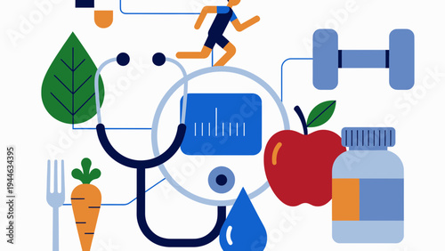 Healthy Lifestyle and Healthcare Icons Composition illustration