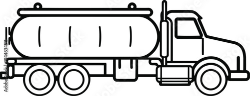 Simple black and white line drawing of a large tanker truck with a cylindrical container