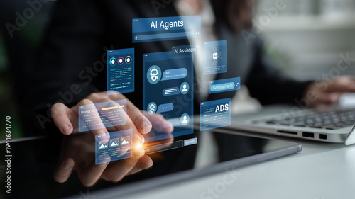 Quadro su tela AI agents connect assistant chat, prompts, ads and analytics to automate content creation and marketing workflows