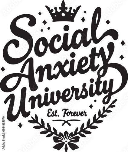 Black vector typography design with crown and laurel wreath