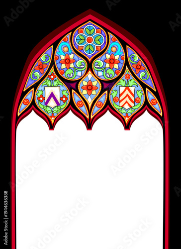 Drawing of fantasy gates for book cover, computer game, wallpaper, design or advertising. Ancient gothic entrance. Hand drawn vector Illustration. Architectural background with place for text.