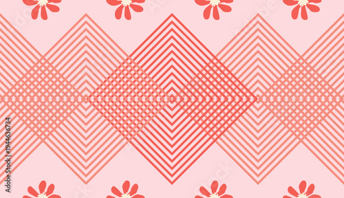 Seamless gingham pattern with cute daisy flowers, diagonals and checkered background. Tartan check for textile, packaging, holiday. Cozy cute baby background