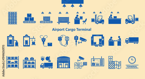 Airport Cargo Terminal Icons: Logistics, Shipping, and Delivery Services