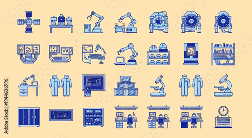 Industrial Automation and Robotics Icons Set