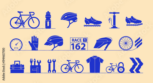 Cycling Gear and Equipment Icons Set