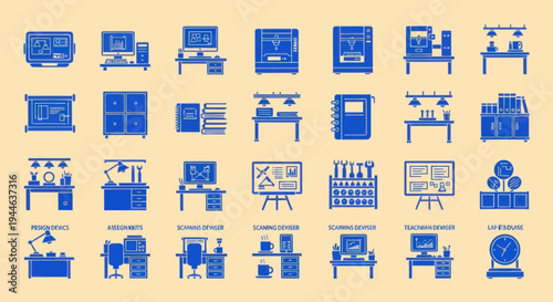 Office and Workshop Icons - Modern Flat Design Elements for Business and Productivity