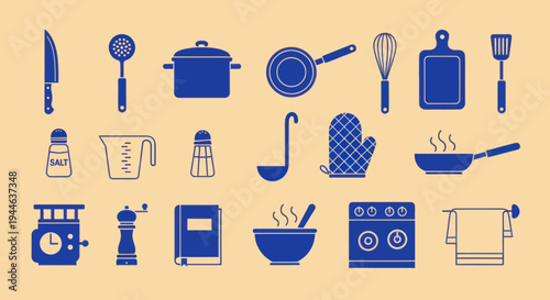 Kitchen Utensils and Appliances Icons Set - Cooking Equipment Collection