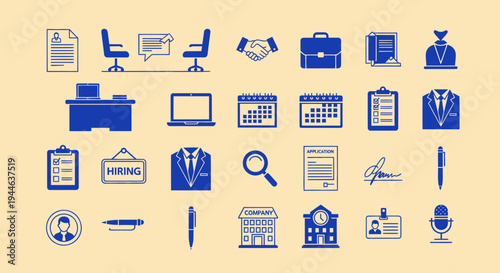 Business Icons Set: Hiring, Job Interview, Office, Success, Corporate Concepts