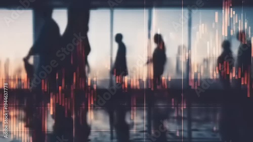 Navigating Market Shifts: A Dynamic Visual of Professionals Amidst Financial Data Fluctuations, Business Evolution