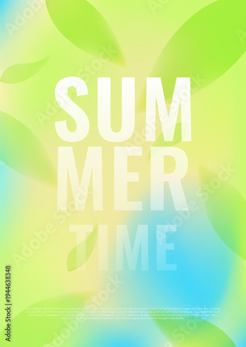 An abstract summer-themed template. Summery, blurred gradient with leaves.