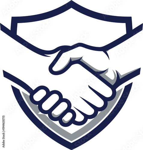 A strong visual representation of agreement and trust is conveyed through a stylized handshake icon secured within a protective shield emblem.