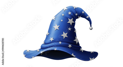 magic wizard hat isolated on transparent background with stars on blue fabric